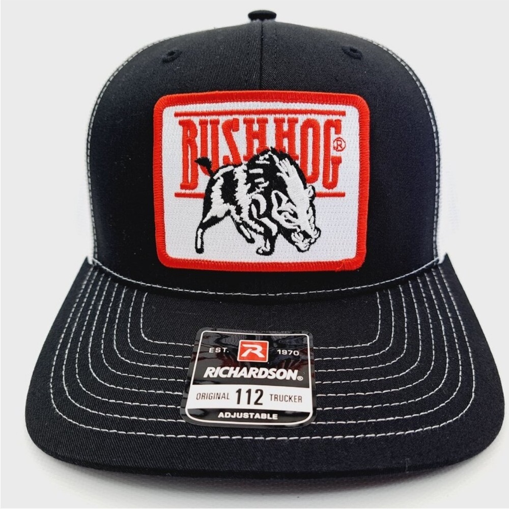 Bush Hog Patch Richardson 112 Trucker Mesh Snapback Cap Hat Black White